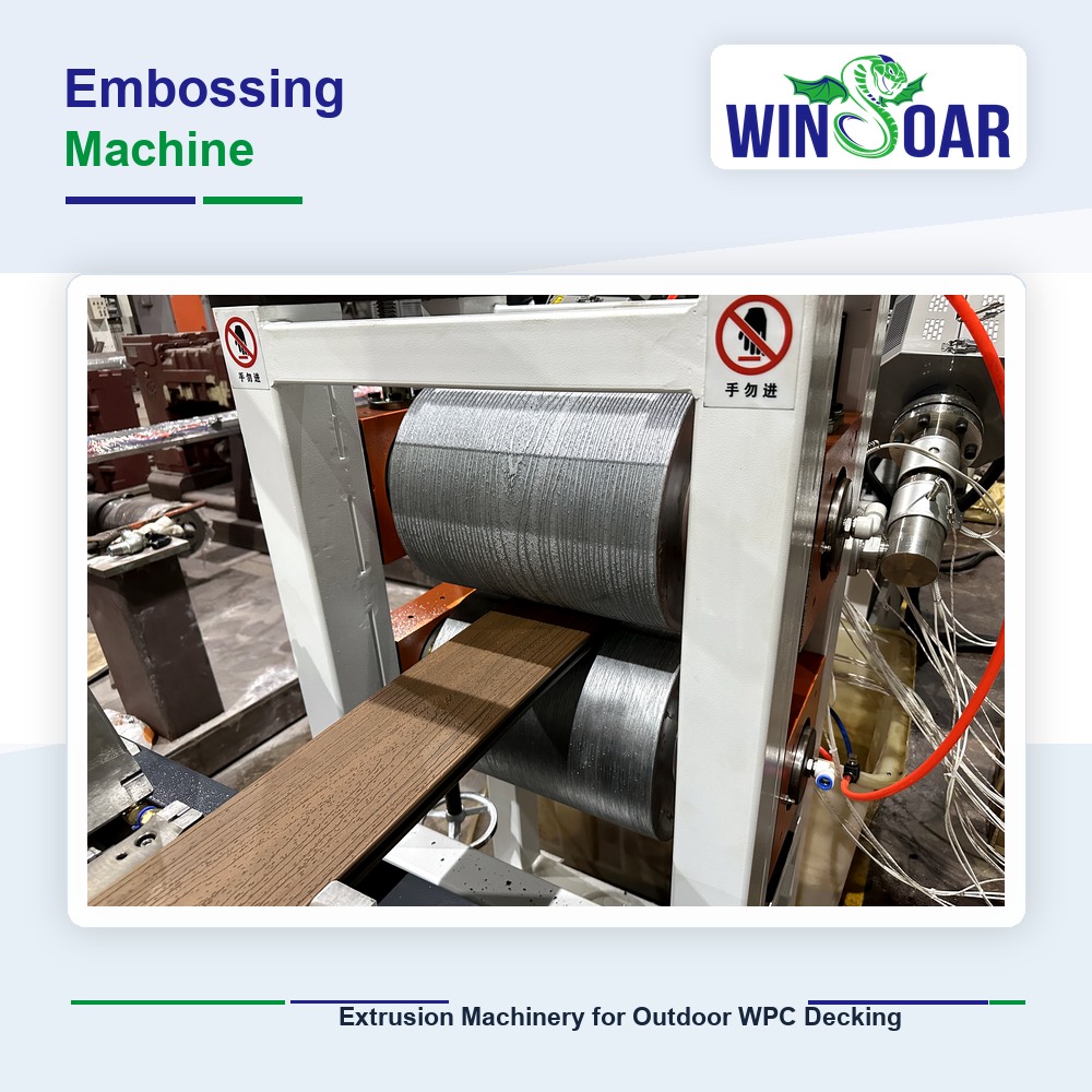 Embossing machine for PE WPC decking boards