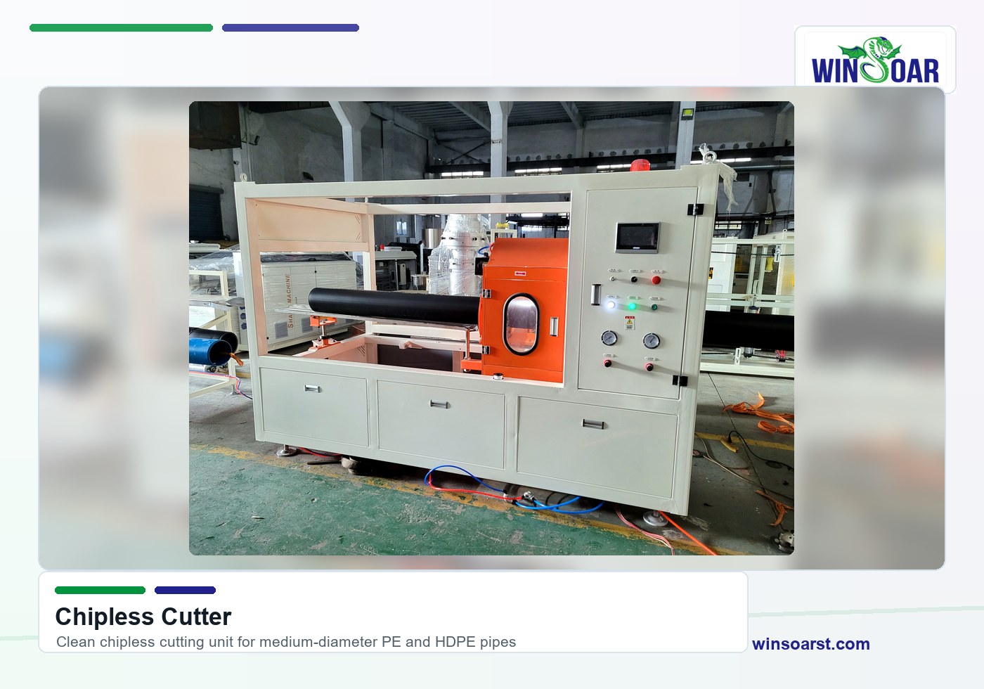 Chipless cutter for 75-250mm PE pipe production line