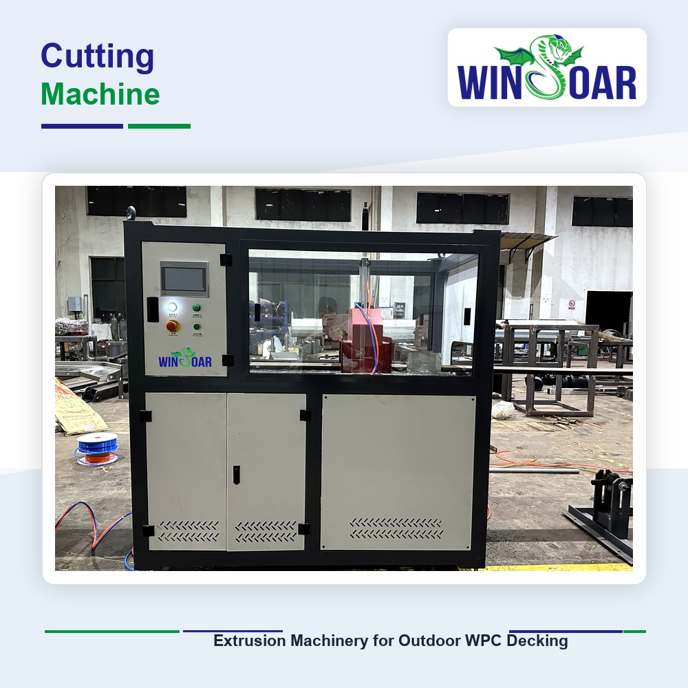 Cutting machine for PE WPC decking production line