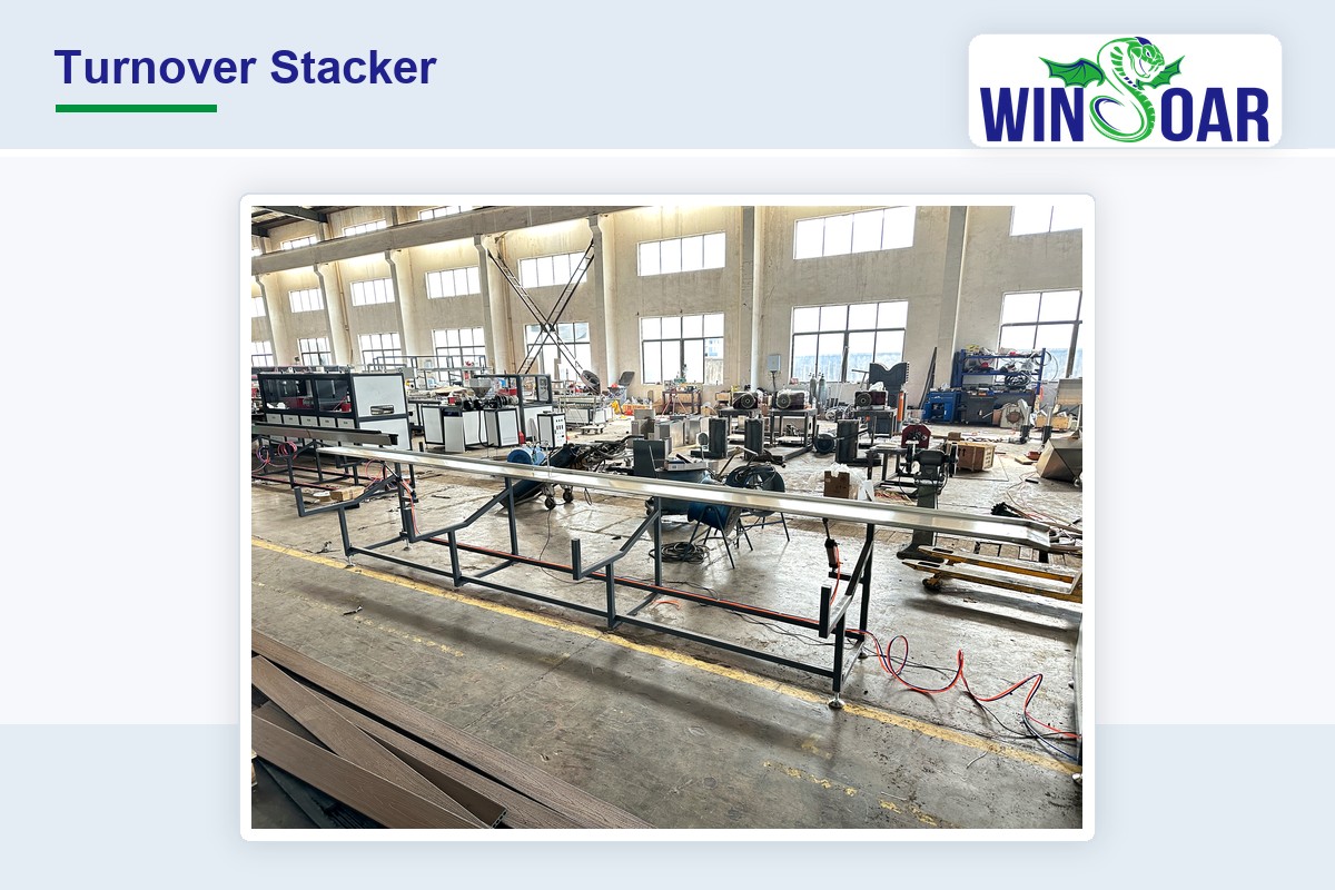 Turnover stacker for PE WPC decking production line
