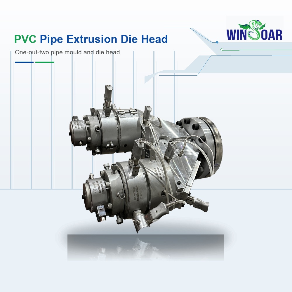 Two-cavity PVC pipe extrusion die head for dual pipe production