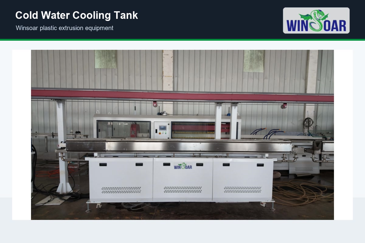 Cold water cooling tank for sizing and cooling extruded 3D printer filament