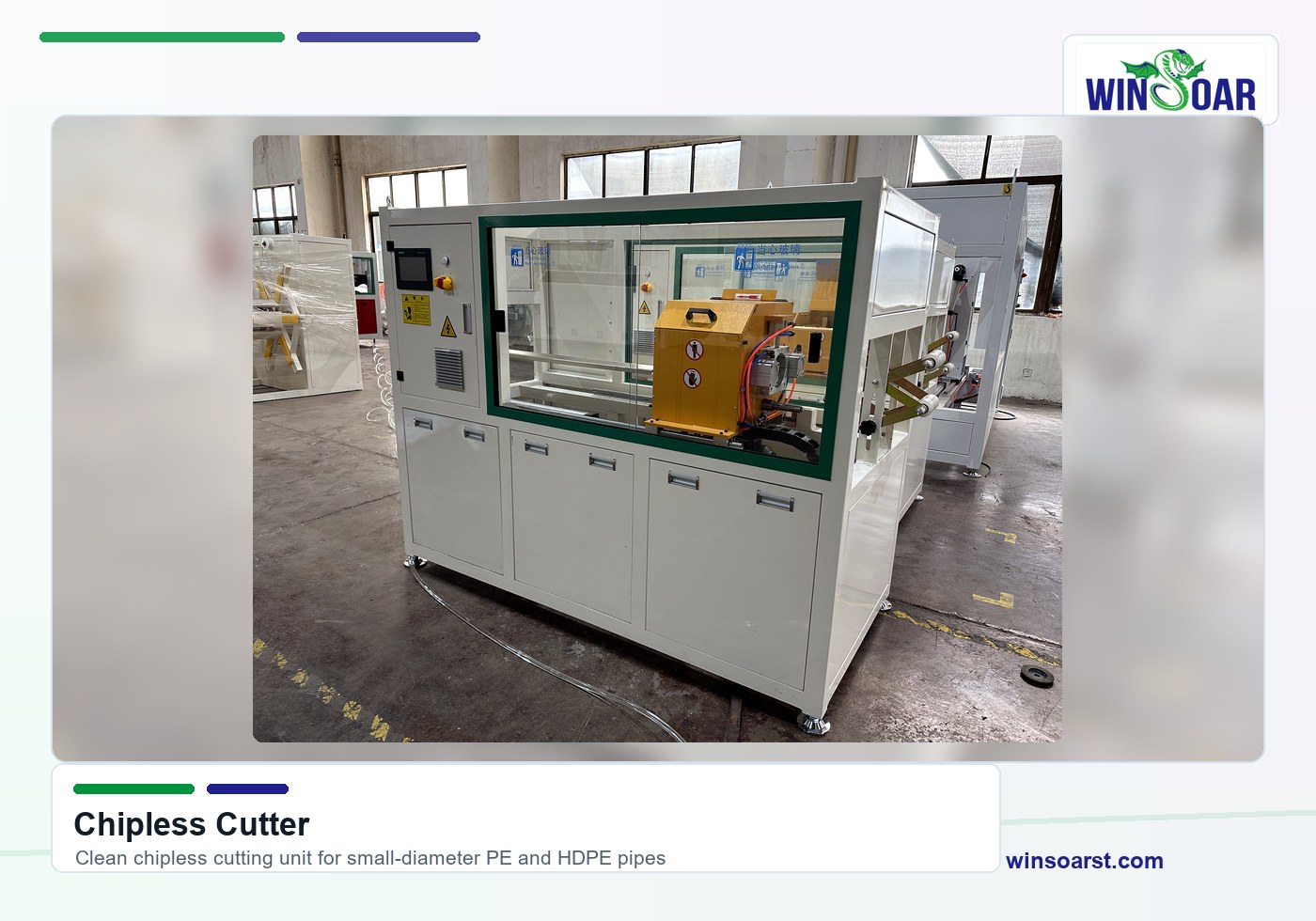 Chipless cutter for 20-110mm PE pipe production line