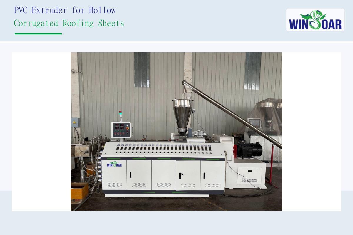 PVC extruder for continuous hollow corrugated roofing sheet production
