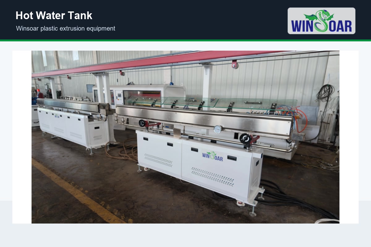 Hot water tank for gradual pre-cooling and stress control in filament extrusion