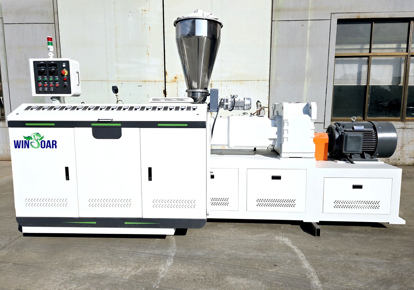 Conical twin screw extruder for 16-32mm PVC one out four pipe production