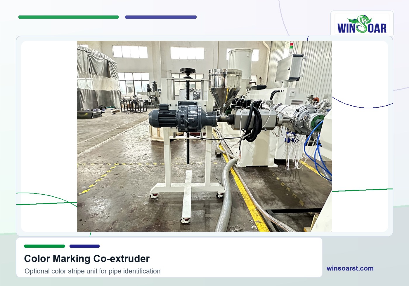 Color marking co-extruder for 16-63mm PE pipe line