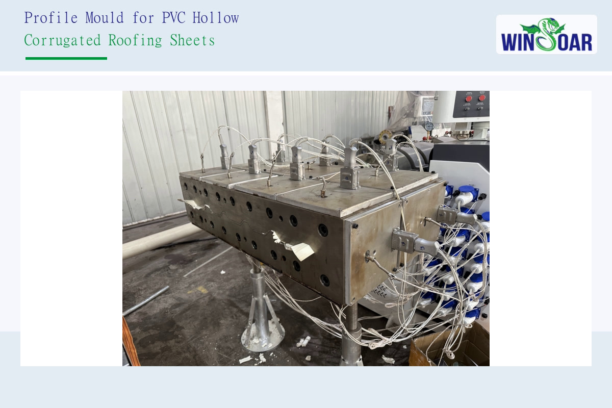 Profile mould for forming the hollow corrugated PVC roofing sheet section