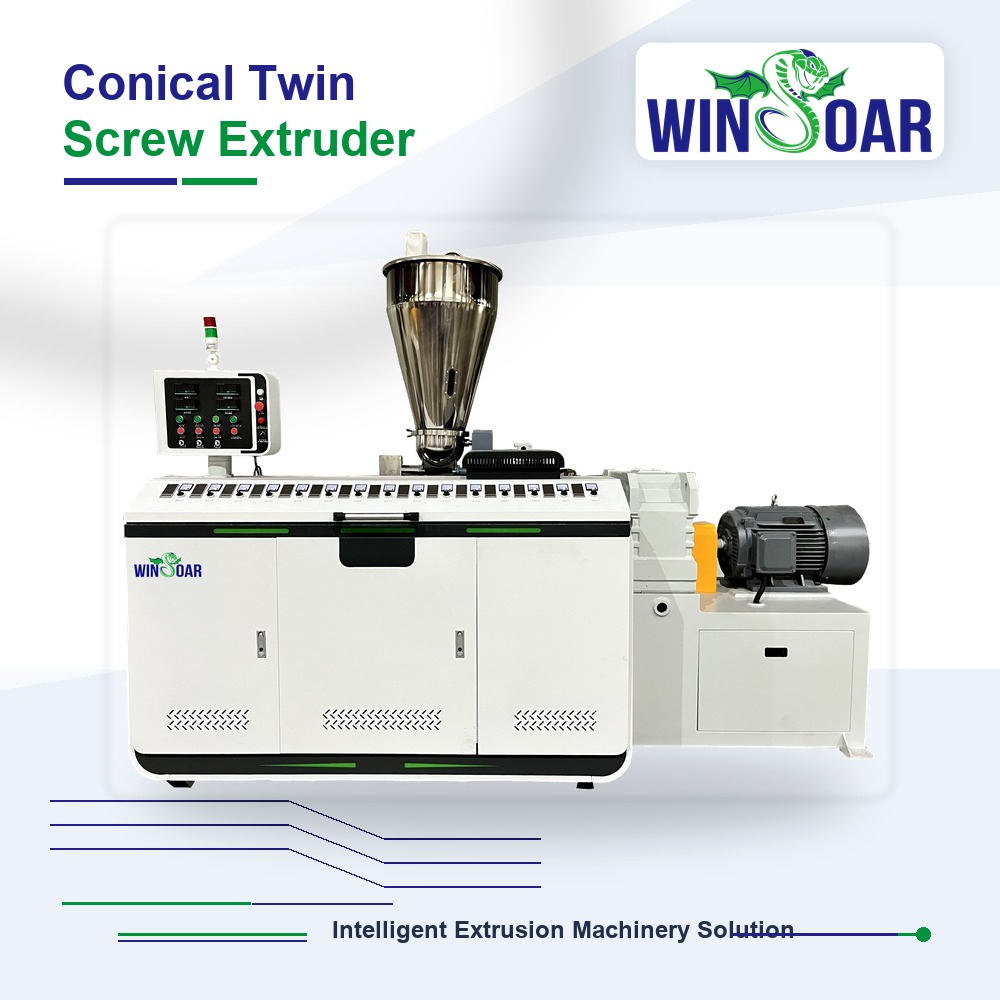 Conical twin screw extruder for PVC profile extrusion line