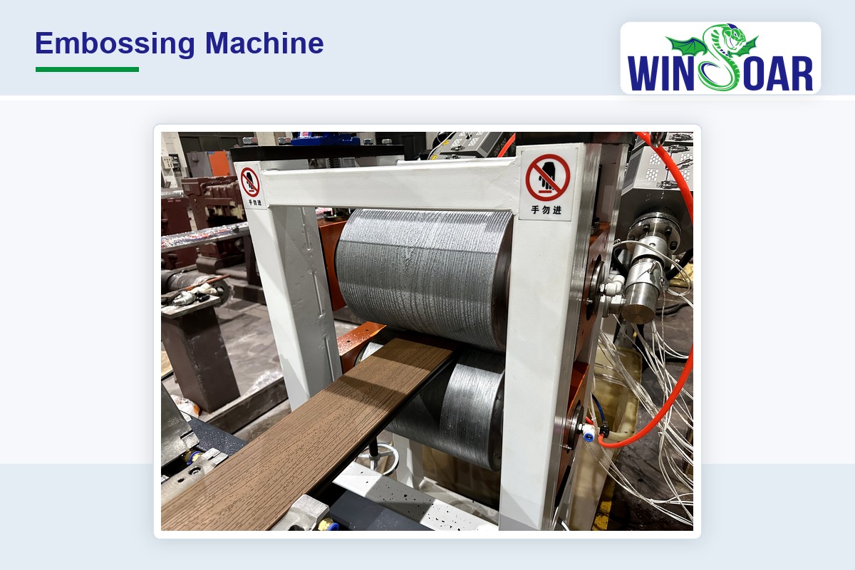 Embossing machine for PE WPC decking board surface